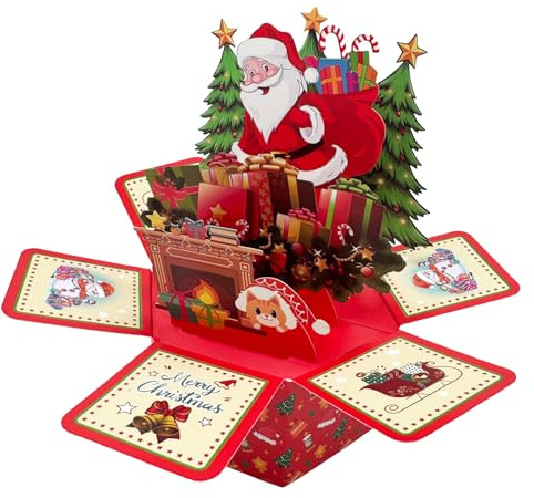 ZXTGBQ Weihnachtskarten 3D Pop Up Karte, 3D Weihnachtsbaumgeschenke Weihnachtskarte Weihnachtsmann Weihnachtsgrußkarte mit Weihnachtsbaum & Kamin, Frohe Weihnachten Karte für Mama & Partnerin