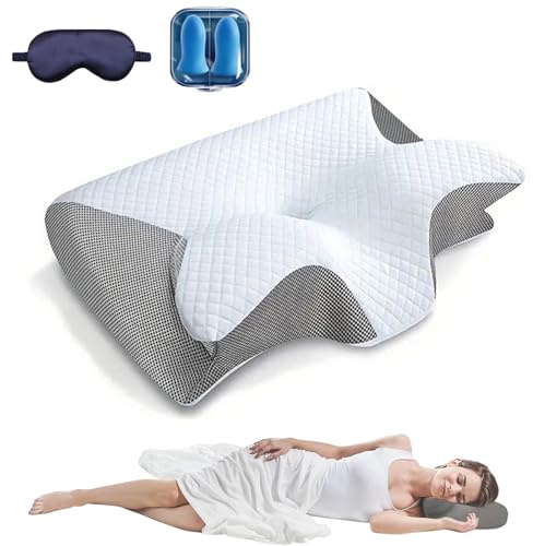 HOPASRISEE Curo Sleep Kissen, Ergonomisches Kopfkissen für Seiten Rücken & Bauchschläfer, Rundum Passend, Ich Wünsche Dir Einen Besseren Schlaf(Grau)