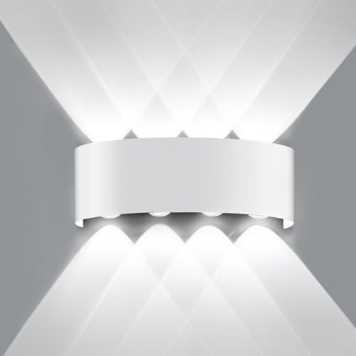 Ankey Lámpara de Pared Modernos, 8W 6000K Blanco Frío Interior Aplique LED, Arriba y Abajo Exterior IP65 Impermeable Lampara para Baño Dormitorio Pasillo Escaleras