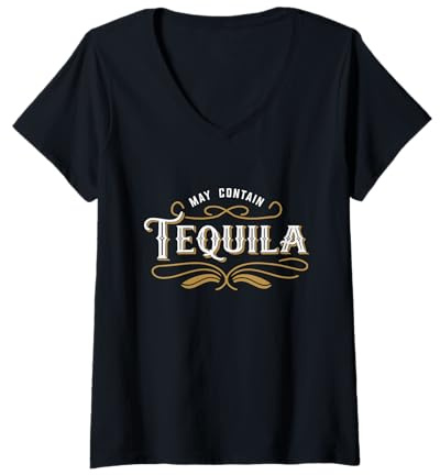 Femme T-Shirt de fête Humoristique Classique May Contain Tequila T-Shirt avec Col en V