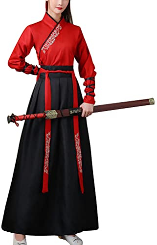 Adult Chinese Tradtional Hanfu Outfit Ancient Swordsman Cosplay Costume Women Men Martial Arts Clothing (12# Red/Black, M/155-165)