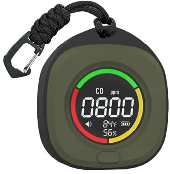 Rilevatore di gas, Rilevatore di monossido carbonio 4 in 1 Rilevamento accurato Schermo LED CO e CO2 portatile da viaggio ricaricabile con allarme sonoro per lavoro e casa(K5D CO Green)