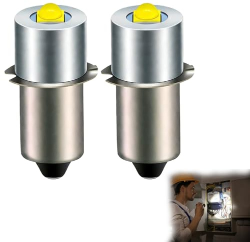 wilcractk 2 Piezas Bombilla LED de actualización P13.5S 3W de Repuesto para Linterna, Bombilla para Lámpara Eléctrica 4-12V 300LM, para 3-8 Pilas C/D con Rango de Voltaje 6-24V