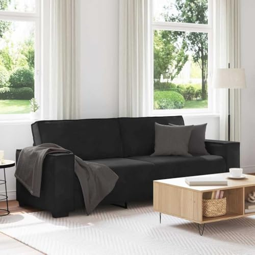 Yisssmeng 3-Sitzer Samtsofa Schwarz 220 x 78 x 84 cm, Modernes Dreisitzer Couch mit Breiten Armlehnen, Robuster Holz-Metall-Rahmen, Komfortables Schlafsofa für Wohnzimmer Büro Gästezimmer