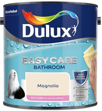 Magnolia Dulux Easycare Bathroom Soft Sheen Paint 2.5L – Moisture & Steam Resistant, Mould Protection, Washable Durable Finish for Bathroom Walls & Ceilings