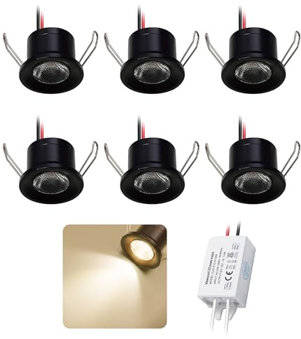 6stk. Mini LED Spot Klein Einbaustrahler IP65 12V 2W Schwarz Warmweiß | Durchmesser:Ø25-28mm Mini LED Downlight, Für Decke Küche Duschablage Flur Treppenbeleuchtung Schrank Vitrinen Veranda