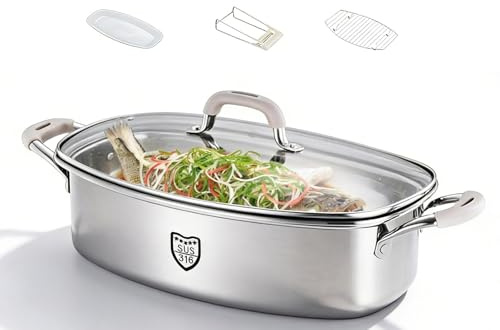 Multifunktionaler Ovaler Fischtopf Aus Edelstahl Zum DäMpfen Von Fisch, Kochen Von Fischsuppe Und Suppen(Silver)