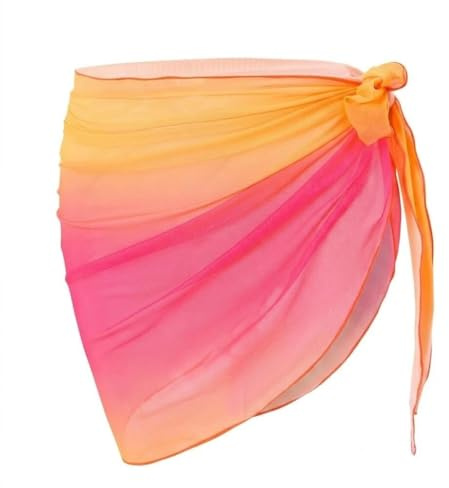 Falafoty Women's Sarong Beach Wrap Skirt, Sexy Beach Bikini Cover Up Short Bathing Swimsuit Wrap Skirt, Chiffon Gradient Sarong Beachwear Beach Shawl Top Scarf Short Skirt for Summer Holiday (Pink)