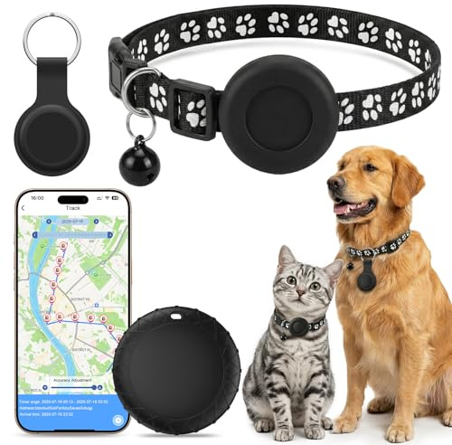 Cat GPS Tracker with Collar, Dog Tracker with no Monthly Fees, Compatible with iOS and Android, GPS Real-time Location Tracking Long battery life, Cat GPS Tracker IPX6 Waterproof Pet Tracker- Black