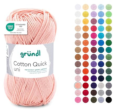 Gründl Wolle Cotton Quick uni - dünne Wolle zum Häkeln - Strickgarn - Häkelgarn - Glänzend und hautfreundlich - 100% Baumwolle - 1 Knäuel 50 g / 125 m - Nadelstärke 3-4 - Apricot