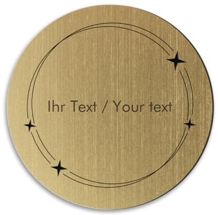 Rundes Türschild in Messing-Optik mit personalisierter Gravur - Ø 50 mm, gold-metallic/schwarze - Klingelschild, Namensschild mit eigenem Text