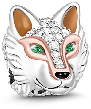 GNOCE Tierkopf Bead Charms 925 Sterling Silber Charms Schmuck mit Zirkonia Bijouterie für Frauen Männer Mädchen (Wolf)