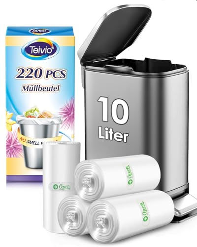 Teivio 10 Liter Small Bin Bags 220 Counts Pedal Bin Liners Thick Plastic Waste Bags for Bathroom, Kitchen, Office, Fit 7.5-10L Rubbish Bin, Clear | Fit 8-10 Liters,2,2.2,2.5Gal,Mini Plastic Waste Basket Bins Can Liners for Home Bathroom Office Car dog poop bags