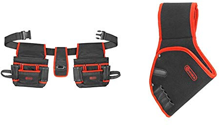 Connex Werkzeug-Gürteltasche - 16 Fächer - Mit Metallclip & Universalhaltern - Aus Polyester - Pflegeleicht & Bohrmaschinenhalter - 1 großes & 4 kleine Fächer - Für Rechtshänder - Mit Gürtelschlaufe