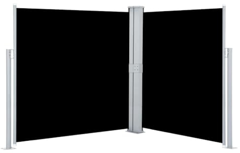 vidaXL Toldo Lateral Retráctil para Patio Pantalla de Terraza Mampara Parasol de Exterior Jardín Tela de Lona PU Negro Soporte de Hierro 140x600 cm