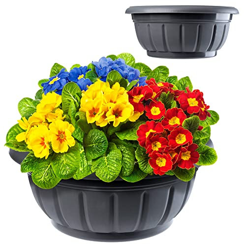 KADAX Flower Bowl, ciotola di piantagione rotonda, piantatrice di plastica, secchio focer per esterni, fiori, piante, giardino, balcone, decorazione, vaso di fiori, (20 cm, antracite)