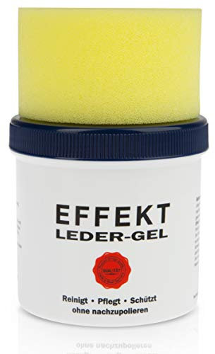 Effekt Leder-Gel - Die Lederpflege Kunstlederpflege für Sofa Couch Auto Autositze Lederkombi Schuhe Taschen, Lederbalsam + Reinigungsschwamm zur Reinigung und Pflege, 200 ml Dose