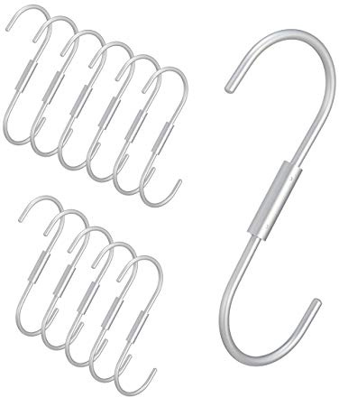 Relaxdays S Haken 12er Set, Universalhaken drehbar, Küchenleiste, Bad, Kleiderstange, Einhängehaken, Aluminium, Silber