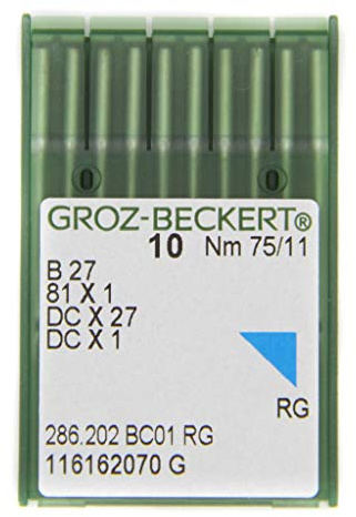 GROZ-BECKERT 10er Packung Nähnadeln B 27 mit Rundkolben und Rundspitze für Overlock-Industrienähmaschinen (Nm, 75/11)