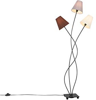 Qazqa - Modern Design Stehleuchte I Stehlampe I Standleuchte I Lampe I Leuchte schwarz mit Stoffschirm 3-flammig - Melis I Wohnzimmer I Schlafzimmer - Stahl Länglich - LED geeignet E14
