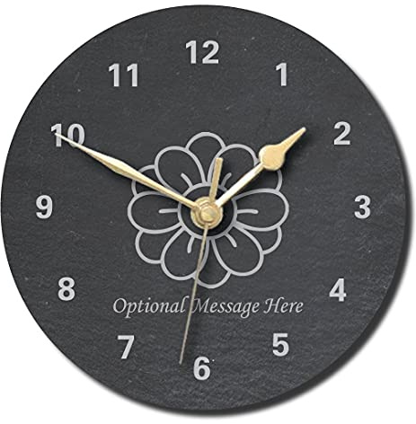 notts laser Garden Flowers Design Slate Clock - Personalised with text of your choice(Large (300mm)