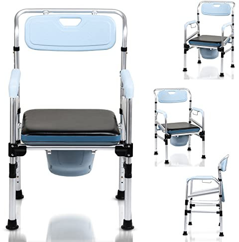 Jopassy Chaise percée pour personnes âgées, avec accoudoirs et dossier, tabouret de douche réglable en hauteur avec seau de toilette, pour personnes âgées, enfants et femmes enceintes (jusqu'à 160 kg)