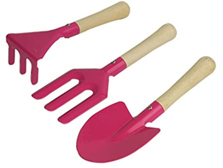 FRAHS 3-teiliges Gartenwerkzeug-Set, strapazierfähiges Gartenzubehör, multifunktionales tragbares Outdoor-Gartenhandwerkzeug, Gartengeschenke Gartengeschenke für Frauen Männer (Color : Pink)