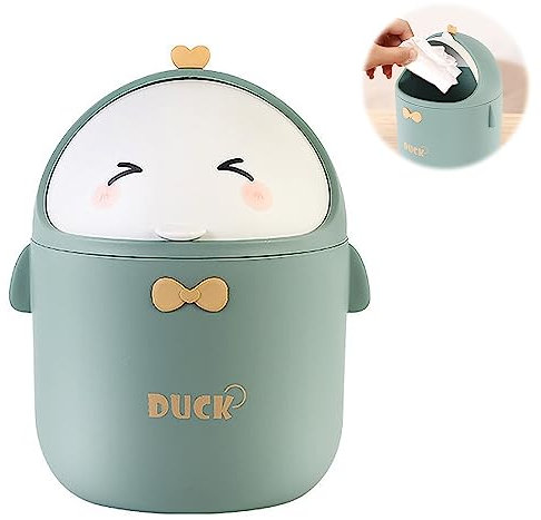 Piccola pattumiera stile cartone animato, mini pattumiera ufficio, mini kawaii pattumiera da tavolo con coperchio, per bagno, camera da letto, ufficio bambino, carta riciclaggio e altri rifiuti (verde