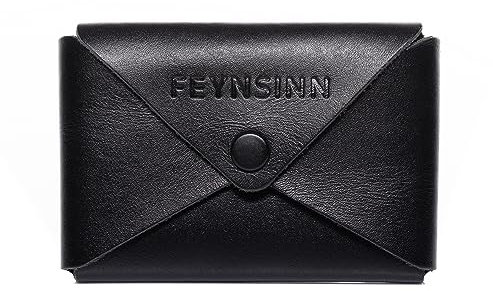 FEYNSINN kleine Visitenkartenetui echt Leder - Visitenkartenhalter Slim SAMU - Kartenetui flach - Ledergeldbeutel Herren und Damen schwarz handgefertigt