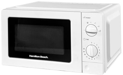 Hamilton Beach Microwave, 20L, 700W, Standard, Manual Controls, 6 Power Levels, Speedy Defrost, 30-Min Timer, Compact Design for Small Kitchens, White - HB70T20W