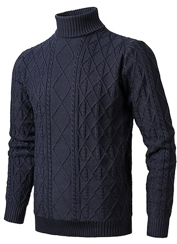 Herothorn Jersey Hombre Punto Cuello Alto Cálido Suéter Abrigo Pullover Manga Larga sólido Tejido Sudadera