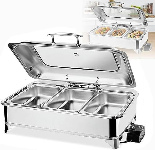 Chafing Dish Buffet Eléctrico, Calentador de Alimentos de Acero Inoxidable con Tapa Transparente, Servidor de Buffet para Boda, Fiesta, Banquete y Catering, GN 1/1, 1/2, 1/3 Opcional, 9L