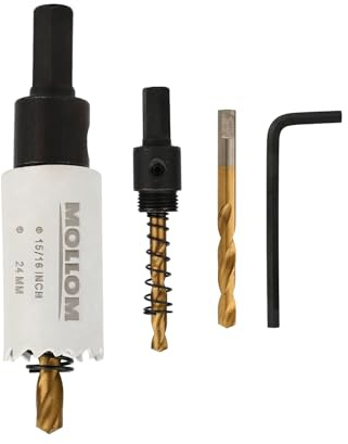 Mollom 24mm (15/16) HSS M42 8% Cobalt BI-Metal Hole Saw with Arbor | 2 Pilot Drill Bits, Smooth Cutting PVC, Drywall, Wood, Plastic, Metal, Rubber