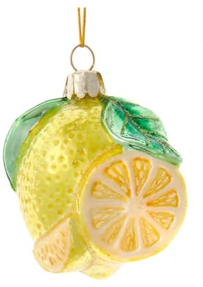 The Bridge Collection Glass Lemon Ornament - Yellow Lemon Ornament for Holiday Decor - Citrus Fruit Christmas Ornament - Food Ornament