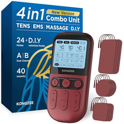 [4 en 1] D.I.Y Electroestimuladores Musculares y Nerviosos Fisioterapia, A/B Canales TENS/EMS de Masaje Terapia Maquina para Aliviar el Dolor/Cuello/Muscular, 12pcs Almohadillas de Electrodos