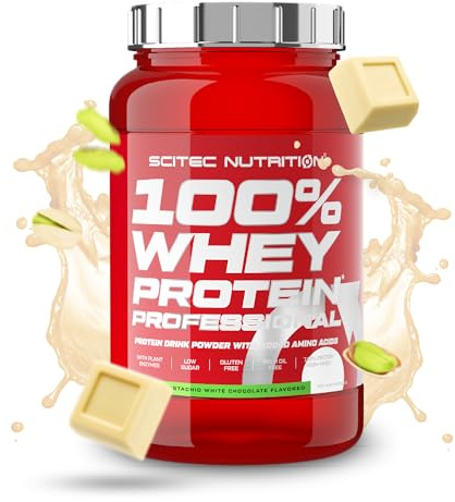 Scitec Nutrition 100% Whey Protein Professional - Concentrado y aislado | Proteína de suero con enzimas digestivas - aminoácidos añadidos - para la masa muscular - 920 g, Pistacho-Chocolate blanco