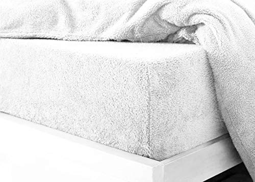 Lenzuolo con angoli in pile con orsetto, extra profondo 30 cm o copripiumino singolo, matrimoniale, king size e super king size UK (super king bianco)