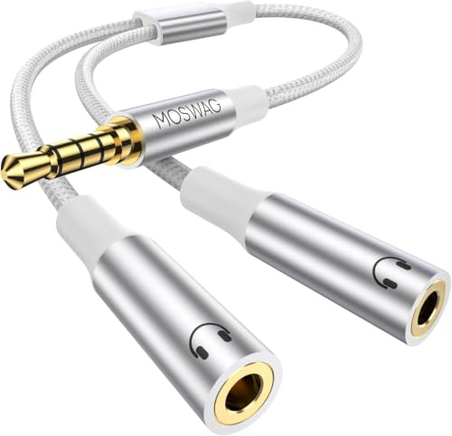 MOSWAG TRRS Audio Y Splitter Kabel, 4-Polig Aux Splitter Adapter 1 in 2 Out | 3,5mm Stecker auf 2 Buchse Kopfhörer Adapter für Samsung, Smartphone, Kopfhörer, Lautsprecher, PS4, Switch, Tablets, PC