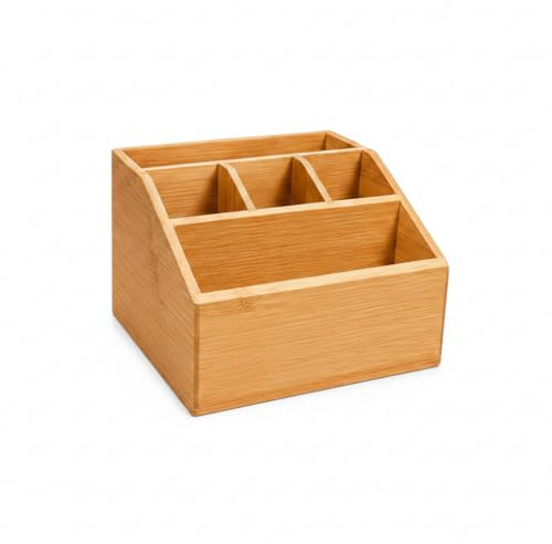 hausleben Schreibtisch Organizer aus Bambus – 5 Fächer Stiftehalter & Büro Organizer, Schreibtischablage für Home Office & Büro (16 x 15 x 11 cm) | Stifthalter und Schreibtisch-Organizer mit 5 Fächern, Schreibtisch-Organizer für Zuhause und Büro, 16 x 15 x 11 cm