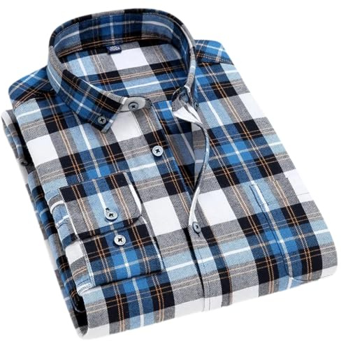 Adhdyuud Camisas de cuadros suaves para hombre, estilo casual, ajuste regular, franela de algodón, manga larga, camisa de vestir a cuadros