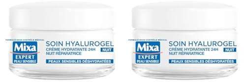 Mixa Expert Peau Sensible - Hyalurogel Nuit - Crème-Masque Hydratante - Sommeil Réparateur - 50 ml - Lot de 2