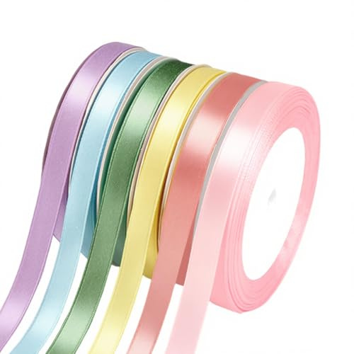 Nastro di raso in 6 colori, 10 mm x 23 m, nastro di raso colorato, per albero di maggio, decorazione bouquet, confezioni regalo, fai da te