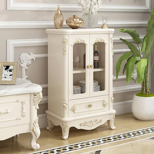 BRCYKRWY Vitrine Weiß Sideboard Standschrank Glasvitrine Vitrinenschrank Küchenschrank Mit Glasstür & Stauraum Schubladen Vitrine Sammlervitrine Glasvitrine Schrank Für Wohnzimmer Schlafzimmer