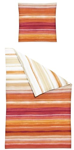 JACK by Bierbaum Seersucker Bettwäsche 2 TLG. 135x200cm Streifen Farbverlauf Rot Orange Creme Weiß