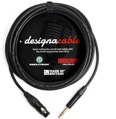 designacable.com 3m - Low Capacitance' Balanced Female XLR to TRS Jack Cable - Handmade in the UK using Mogami W2549 Microphone Cable & Neutrik NC3FXX-B XLR & NP3X-B TRS Jack.