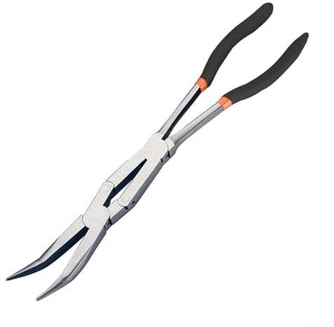 Eawfgtuw Extra lange Spitzzange, 33 cm, Kabelabzieher, Spitzzange, 45 °, 90 °, gebogene gerade Backe, Doppelnieten-Design, hoher Griff, Komfortgriffe für Autoreparatur (45 °)