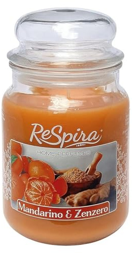 Candela Profumata in Giara Grande di Vetro,Clicca e Scegli le Profumazioni,Durata 130h,Stoppino Cotone e Cera di Alta Qualità,Made in Italy, Profumatore Ambiente Casa Regalo(1Pz,MANDARINO E ZENZERO)