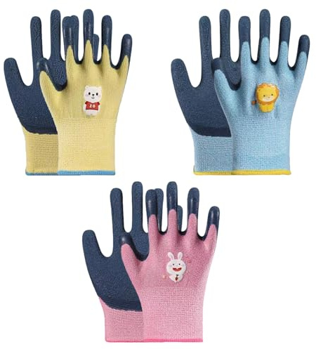 Embhlitfe 3 guanti da giardinaggio per bambini dai 3 ai 7 anni, guanti da giardinaggio per bambini, guanti da lavoro per bambini, comodi guanti da giardino per bambini, guanti da lavoro per bambini e