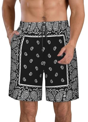 Schwarzes Vintage-Bandana Mit Paisleymuster Herren Boardshorts Freizeit Strandshorts Lässige Shorts Schnelltrocknend Kurze Hose 3XL