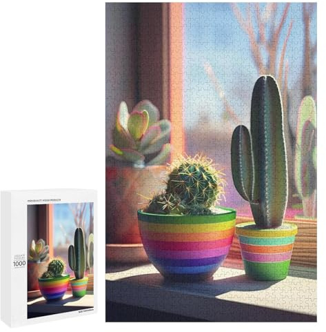 Puzzles for Adults 1000 Pieces - The Cactus on The Windowsill Window Funny Boxed Puzzles,Challenging and Relaxing Gifts Idea for Puzzle Enthusiasts